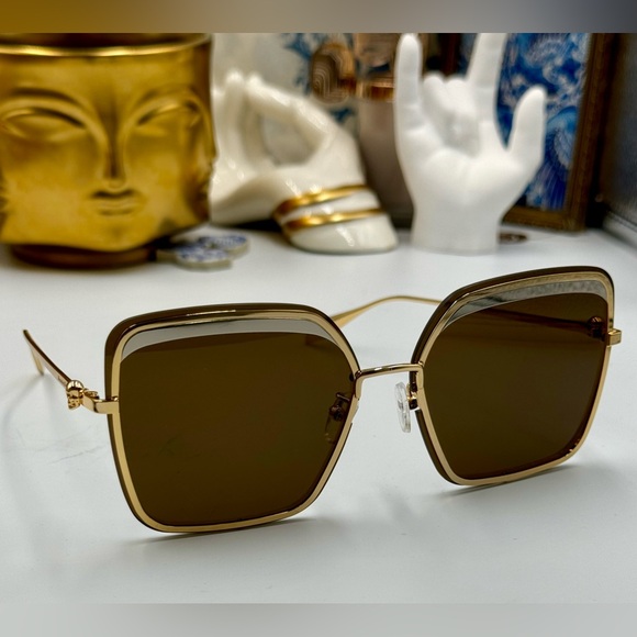 🆕 ALEXANDER MCQUEEN 🧿 NWOT AM0222SK 002 Gold Wire Rim & Silver Metal Sunglass - Picture 15 of 15